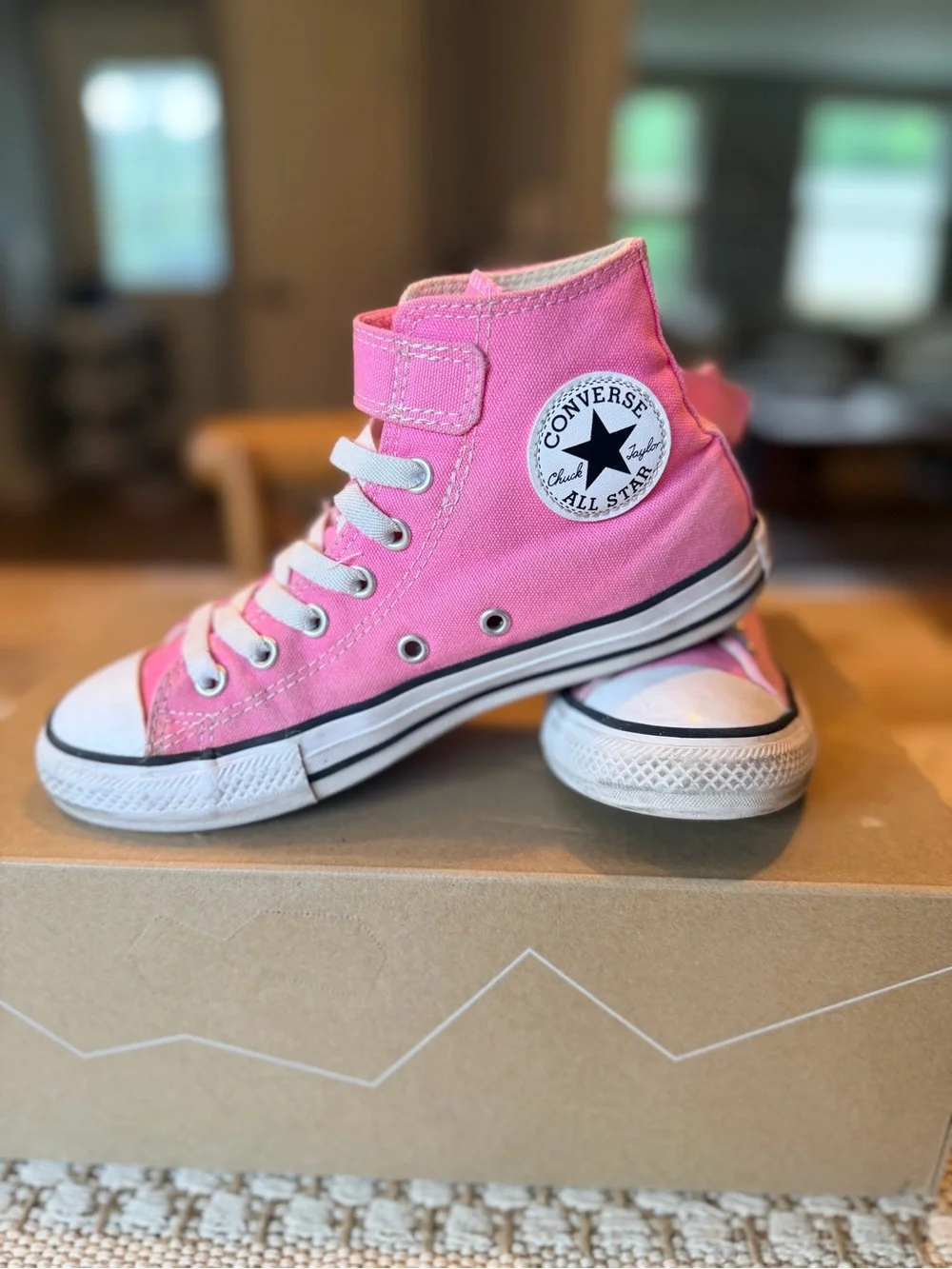 Converse Pink Velcro High-Top Kids Sneakers - Size 2Y